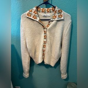 ZARA floral collar sweater